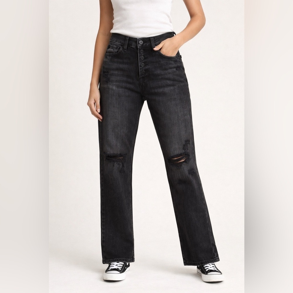 NWT KanCan Black Button Fly High Straight Jeans